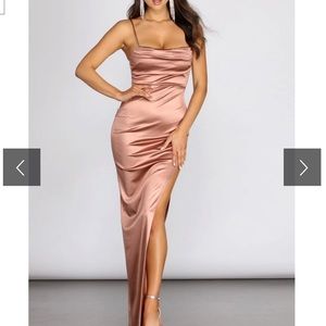 Rose Gold High Slit Satin Dress